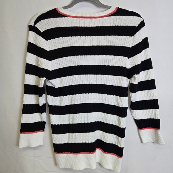 Pria Striped Cable Knit Sweater, 100% Cotton, Black/White, Size Large, NWOT - Picture 7 of 8